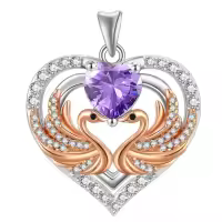wholesale 925 Sterling Silver Rose Gold Plated Swan Birthstone Necklace for Women-02 Feb - Amethyst Without Chain