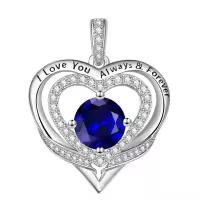 wholesale S925 Sterling Silver & 18K White Gold Plated Sapphire Birthstone Necklace - I Love You Always Forever Engraved Romantic Gift for Women-09-Sept Without Chain