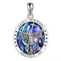 wholesale 925 Sterling Silver Saint Michael Pendant with Labradorite Stone and Cross Protection Charm Necklaces Wholesale for Men Women 18 + Extender Chain-Saint Michael Necklace Without Chain