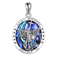 wholesale 925 Sterling Silver Saint Michael Archangel Abalone Shell Oval Pendant Necklace-Saint Michael Necklace Without Chain