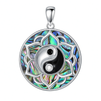 wholesale 925 Sterling Silver Yin Yang Abalone Shell Pendant Necklaces for Women-Yin Yang Necklace Without Chain
