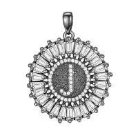 wholesale 925 Sterling Silver CZ Initial J Pendant Chain Necklaces for Men & Women-Letter J Without Chain