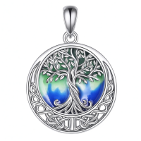 wholesale 925 Sterling Silver Celtic Knot Tree of Life Green Blue Agate Pendant Necklace-Enamel blue green Without Chain