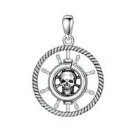 wholesale 925 Sterling Silver Pirate Ship Wheel Skull Pendant Necklace-Pirate Without Chain