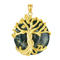 wholesale 925 Sterling Silver Tree Of Life Pendant Necklace Wholesale With Green Gemstone-1A-Tree of Life-Gold-Moss Agate-1A-Tree of Life-Gold-Moss Agate Without Chain