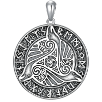 wholesale 925 Sterling Silver Norse Valknut Pendant Necklace Wholesale With Runic Design And Woven Chain-Norse Raven Necklace Without Chain