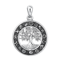 wholesale 925 Sterling Silver Round Tree of Life Pendant Necklace with Symbols and Chain for Women-Tree of Life Coexist Without Chain