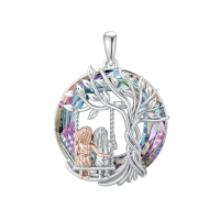 wholesale 925 Sterling Silver Tree Of Life Pendant With Swing-2 Sisters-1A-Purple Crystal Without Chain