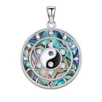 wholesale 925 Sterling Silver Yin Yang Pendant With Rainbow Mother Of Pearl And Cubic Zirconia-Yin Yang-Lotus Without Chain