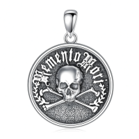 wholesale 925 Sterling Silver Mens Masonic Memento Mori Skull Crossbones Pendant Necklace-4-1-Memento Mori Without Chain