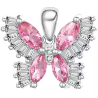 wholesale 925 Sterling Silver Birthstone Butterfly Necklace for Women-10-Oct-Tourmaline Pink Without Chain