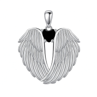 wholesale 925 Sterling Silver Wings Heart Pendant Necklace-black onyx wings Without Chain