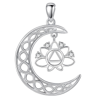 wholesale 925 Sterling Silver Moon Crescent Lotus Necklace Wholesale With Crystal Accents-Lotus AA Without Chain
