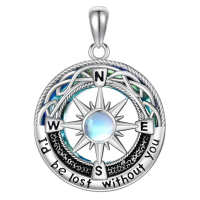 wholesale 925 Sterling Silver Compass Pendant Necklace with Blue Stone and Rope Design - I'd Be Lost Without You Message s for Women Girls-Celtic - Compass Without Chain