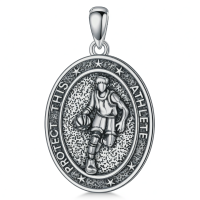 wholesale 925 Sterling Silver Sports Athlete Pendant Necklace - Protect This Athlete Charm Chain s for Men & Women-Basketball Necklace Without Chain
