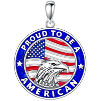 wholesale 925 Sterling Silver Proud to Be an American Eagle & Flag Pendant Necklace-American Flag-Eagle Without Chain