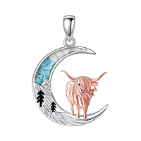 wholesale 925 Sterling Silver Crescent Moon Highland Cow Pendant Necklace-Highland Cow Without Chain
