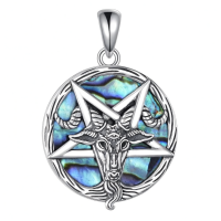 wholesale 925 Sterling Silver Pentagram Pendant With Abalone Shell Design-Satanic Goat Head Necklace Without Chain
