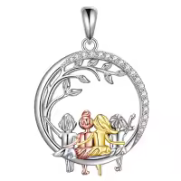 wholesale 925 Sterling Silver Tree of Life Pendant with Three Girls on Swing Charm Necklaces for Women and Teen Girl Gifts-4-Silver Sisters Without Chain