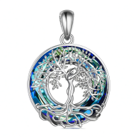 wholesale 925 Sterling Silver Tree Of Life Pendant With Blue Crystal Backdrop-Blue Without Chain