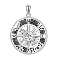 wholesale 925 Sterling Silver Round Cut Moissanite Compass Pendant Necklace for Women and Men-Style2 Without Chain