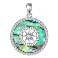 wholesale 925 Sterling Silver Abalone Shell Compass Pendant Necklace White Gold Plated Cz Halo-C-Abalone Without Chain