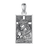 wholesale 925 Sterling Silver Rectangular Jesus Praying Cross Pendant Necklaces for Men/Women Christian Gifts-B Without Chain