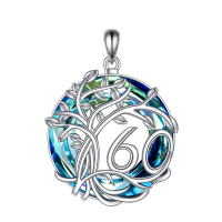 wholesale 925 Sterling Silver Blue Crystal Tree of Life Pendant Necklace for Women and Men-60th Without Chain