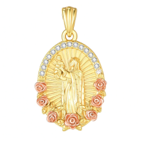 wholesale 925 Sterling Silver Rosary Pendant With Gold Plating And Rose Accents-St-Guadalupe-2 Without Chain