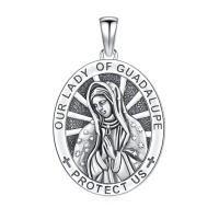 wholesale 925 Sterling Silver Archangel Medals St Pendant Necklace for Men Women-63-Virgin Mary(oval double-sided silver) Without Chain