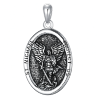 wholesale 925 Sterling Silver St Michael Angel Protect Us Oval Medal Necklace for Men & Women-A02-St Michael Without Chain