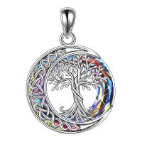 wholesale 925 Sterling Silver Celtic Tree Of Life Crescent Moon Rainbow Crystal Pendant Necklace-Volcano Crystal Without Chain