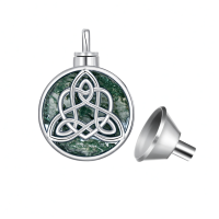 wholesale 925 Sterling Silver Celtic Knot Green Moss Agate Cremation Pendant Urn Necklace with Funnel and Fill Kit - Keepsake Jewelry for Ashes Memory Gift-19-Celtic knot-Moss Agate Crystal Without Chain