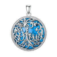 wholesale 925 Sterling Silver Family Tree Pendant Necklace Wholesale With Blue Enamel Detailing-Turquoise-5 Children Without Chain