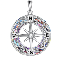 wholesale 925 Sterling Silver Compass Pendant Necklace Wholesale With Blue Inlay-Volcanic Crystal Without Chain