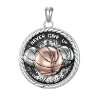 wholesale 925 Sterling Silver Basketball Pendant Necklace Never Give Up Motivational s for Women Men-Basketball Without Chain