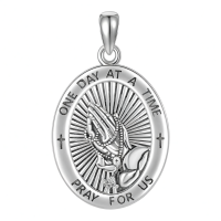 wholesale 925 Sterling Silver Saint Benedict Praying Hands Serenity Prayer Pendant Necklace -Serenity Prayer Without Chain