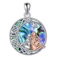 wholesale 925 Sterling Silver Mermaid and Star Moon Pendant Necklace for Sisters' Gifts-abalone shell Without Chain