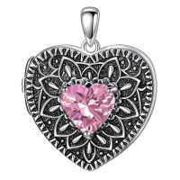 wholesale 925 Sterling Silver Birthstone Gemstone Heart Photo Locket Necklace Holds 2 Pictures Jewelry Gift-05 May-06 June-12 December-11 November-02 February-10 October-09 September-04 April-07 July-08 August-01 January-03 March Without Chain