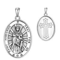 wholesale 925 Sterling Silver Oval St Peregrine Medal Cross Pendant Necklace  for Men & Women Gifts-B01-St Peregrine Non-personalized Without Chain
