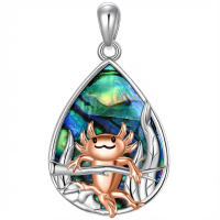 wholesale 925 Sterling Silver Axolotl Pendant with Labradorite and Abalone Shell Necklace-Axolotl Without Chain