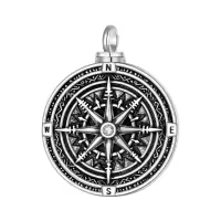 wholesale 925 Sterling Silver Compass Pendant Necklace  for Men Women -07-Compass Urn Necklace-08-Compass Urn Necklace-Custom Text Without Chain