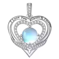 wholesale S925 Sterling Silver 18K White Gold Plated Moonstone & Birthstone Pendant Necklace - Romantic I Love You Always Forever Engraved Jewelry Gift for Women-Moonstone Without Chain