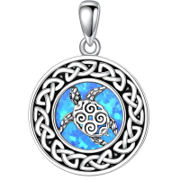 wholesale 925 Sterling Silver Celtic Knot Turtle Necklace Wholesale With Blue Opal Detail-Turtle with Celtic Without Chain