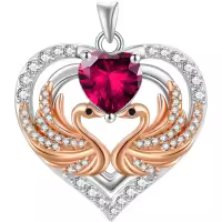 wholesale 925 Sterling Silver Rose Gold Plated Swan Birthstone Necklace for Women-07 Jul - Ruby Without Chain
