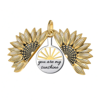 wholesale 925 Sterling Silver You Are My Sunshine Sunflower Heart Locket Necklace-B-Sunrise Gold Without Chain
