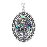 wholesale 925 Sterling Silver Saint Michael Pray For Us Pendant Necklace Wholesale With Abalone Shell-Abalone Without Chain