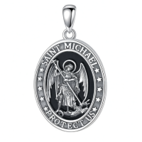wholesale 925 Sterling Silver Saint Michael Protect Us Medal Necklace for Men/Women-A02. st michael (Black Onyx) Without Chain