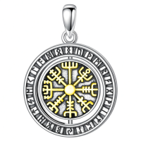 wholesale 925 Sterling Silver Viking Vegvisir Compass Pendant Necklace-C-Viking Vegvísir & Sun Gold Without Chain