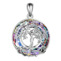 wholesale 925 Sterling Silver Tree Of Life Pendant With Blue Crystal Backdrop-Purple Without Chain